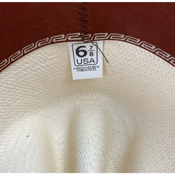 Shangtung Size 6 7/8 Cream Handwoven Straw Texas Cowboy Hat - Picture 7 of 8